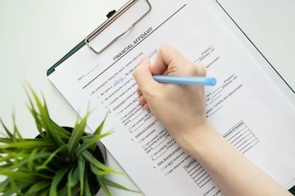 Declaración jurada financiera, rellena a mano un documento, contrato comercial, firma.